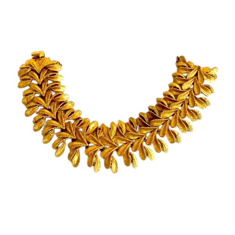 Vintage Gold Leaf Bracelet‎ 60s Retro Cocktail Maximalist Wide Francois Coro